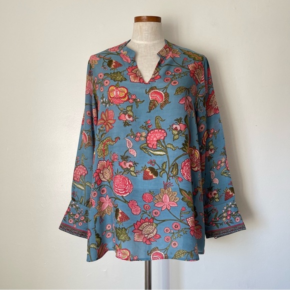Anthropologie Ritu Kumar Kesar Print Floral tunic blouse size Medium NWOT - Picture 1 of 7